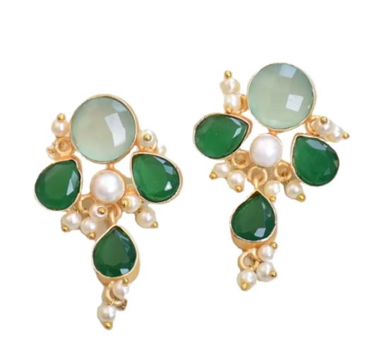 Luxe Pearl & Emerald Drop Earrings