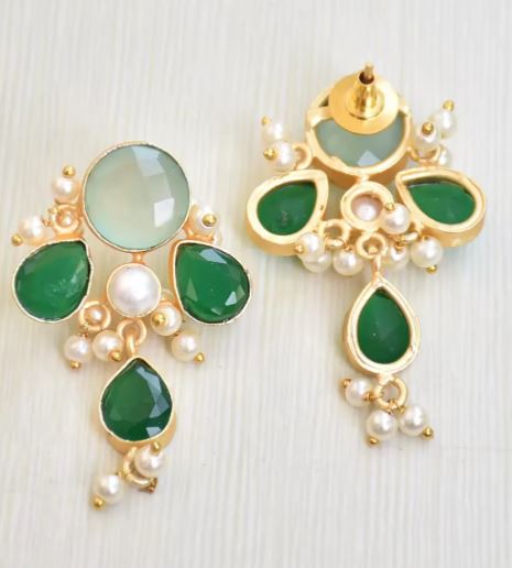 Luxe Pearl & Emerald Drop Earrings